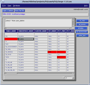 SQLforge: logged on and selected a table